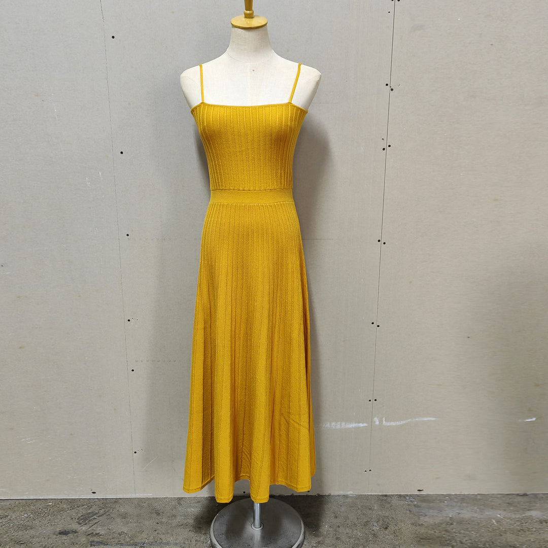 Knitted Slim Suspender Dress Seaside Pleated dress