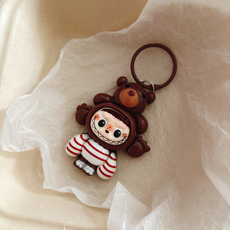 Cross-dressing Labub keychain pendant
