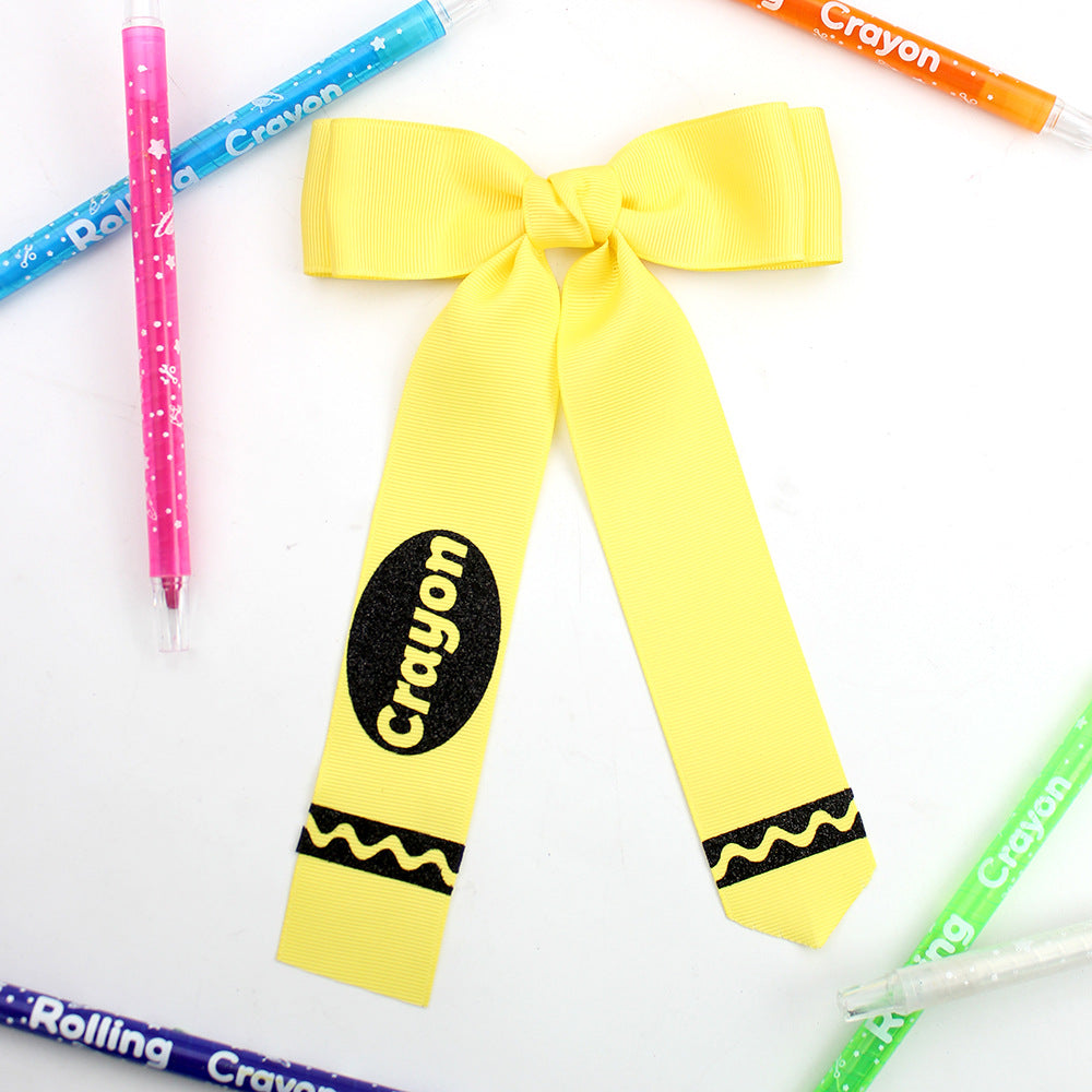 Back to school crayon  ribbon bow hair clips