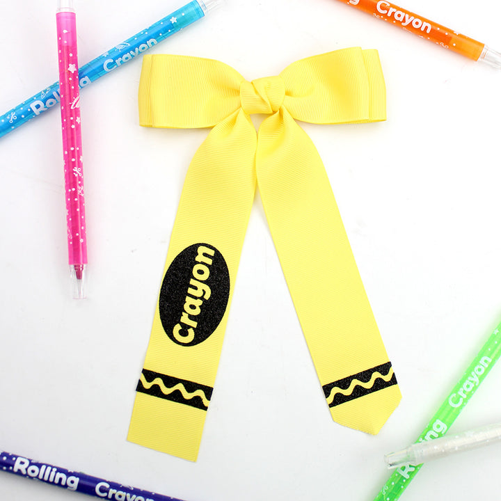 Back to school crayon  ribbon bow hair clips