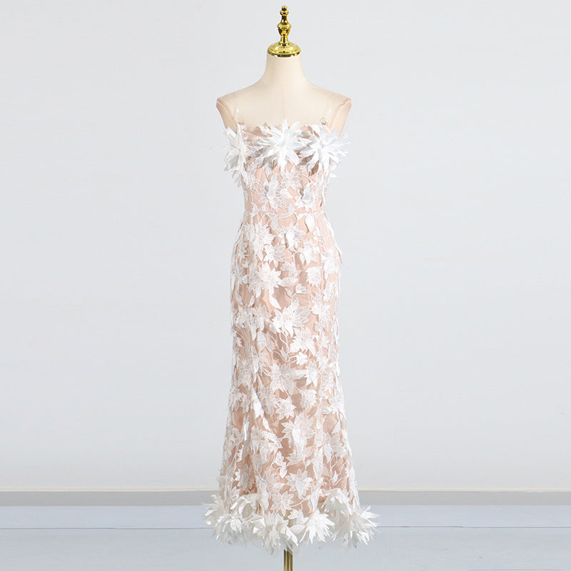 3D flower embroidery tube top dress banquet dress