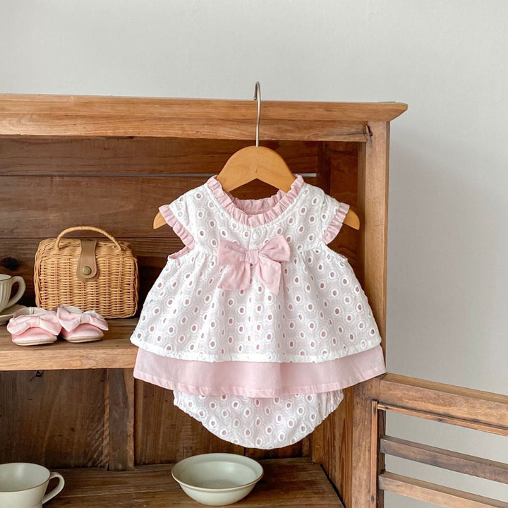Baby sweet pink cotton romper 2pcs set