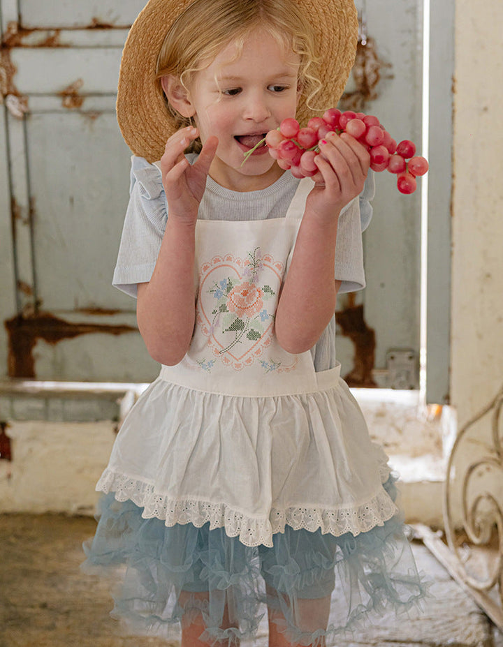 Girls cotton floral lace apron