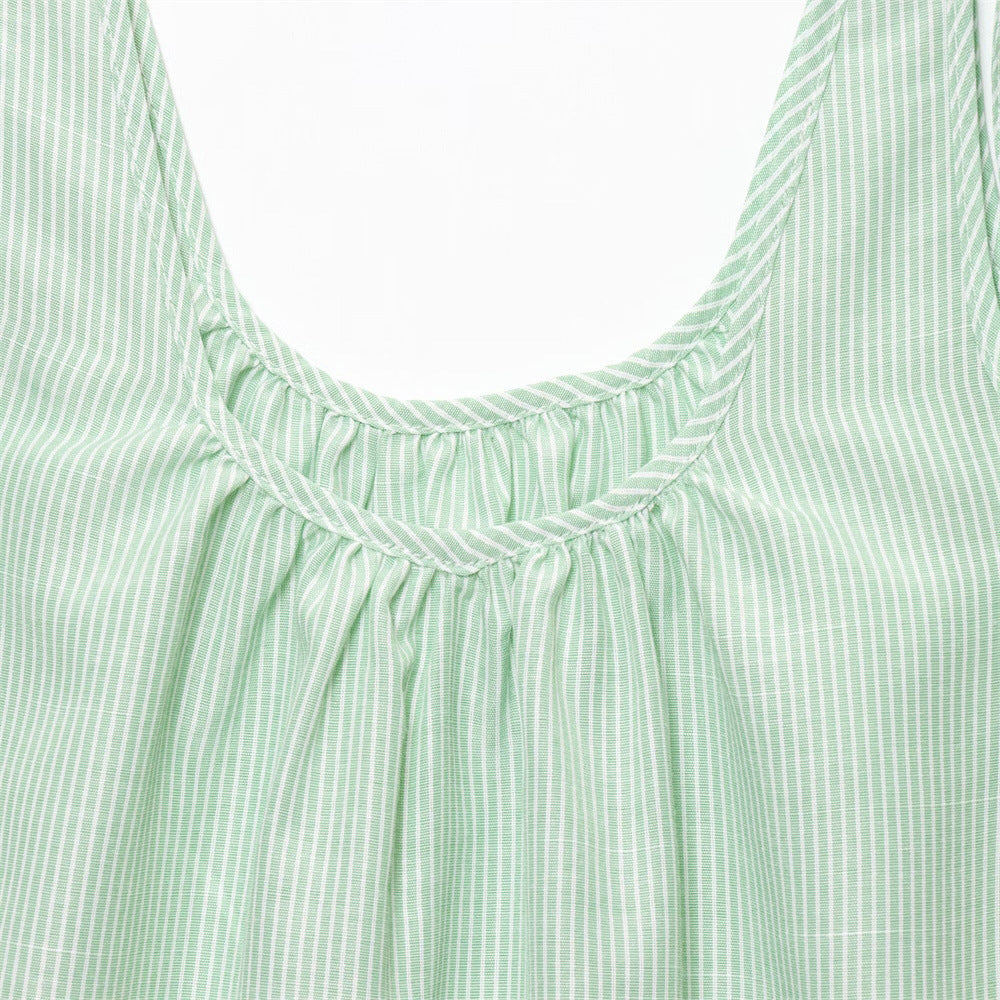 Striped crew neck camisole top&casual trousers set