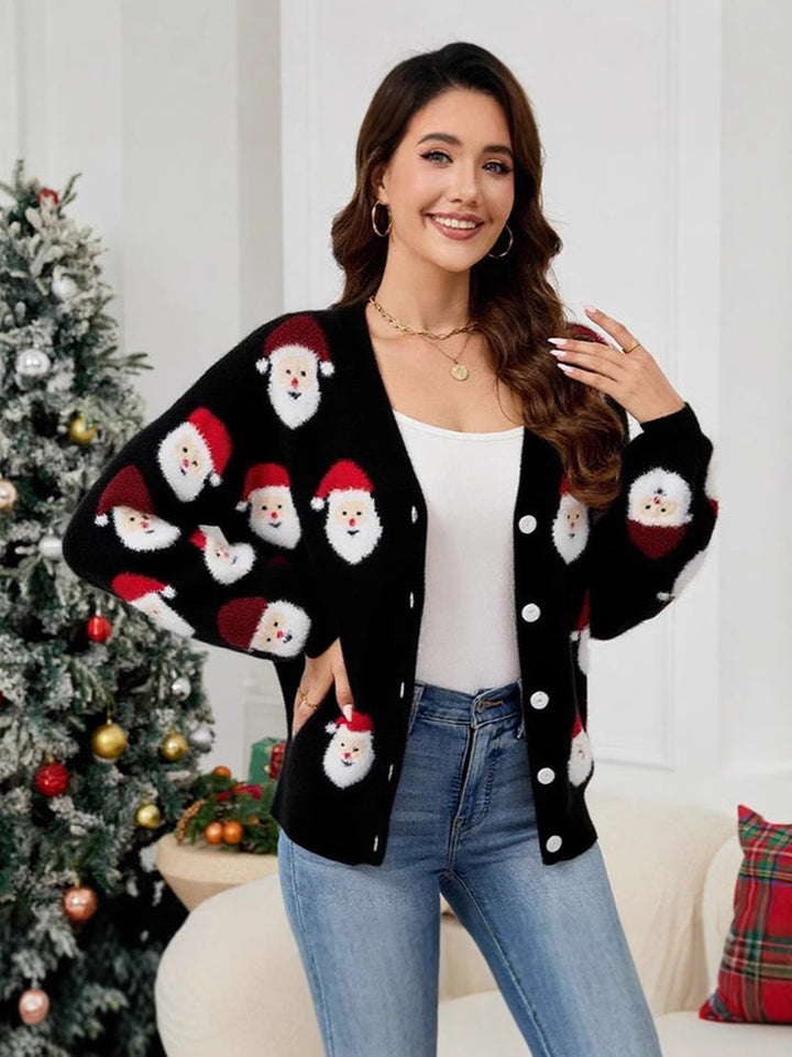 Women's Santa Claus jacquard sweater cardigan