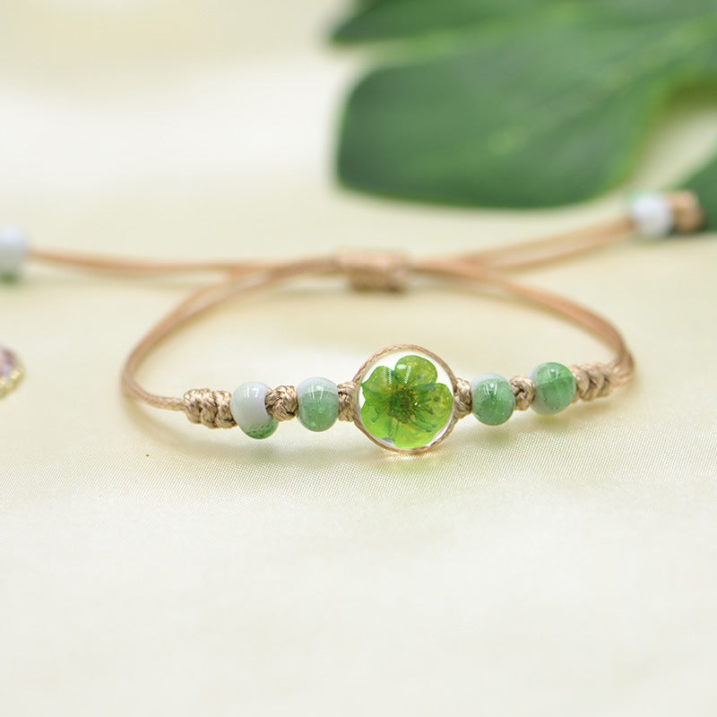 Handmade Dry Flower Bracelet Glass Ball Charm Bracelet