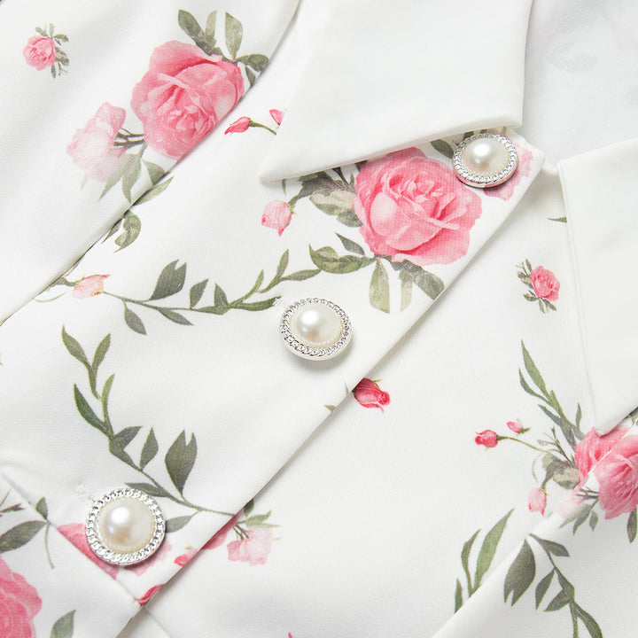 French v-neck puff sleeve floral ruffle dress
