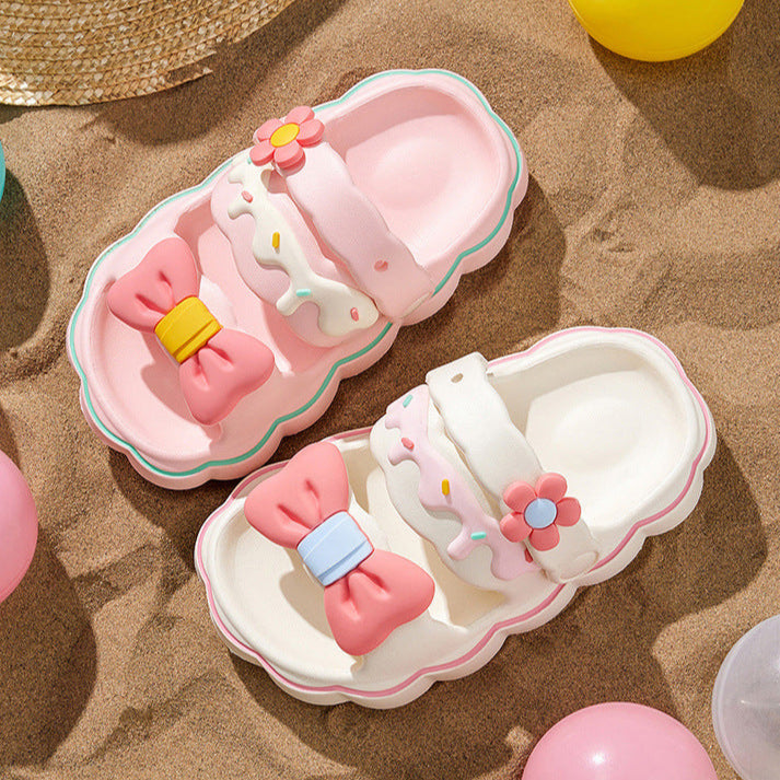 Girls sweet bow non-slip soft sandals beach slippers