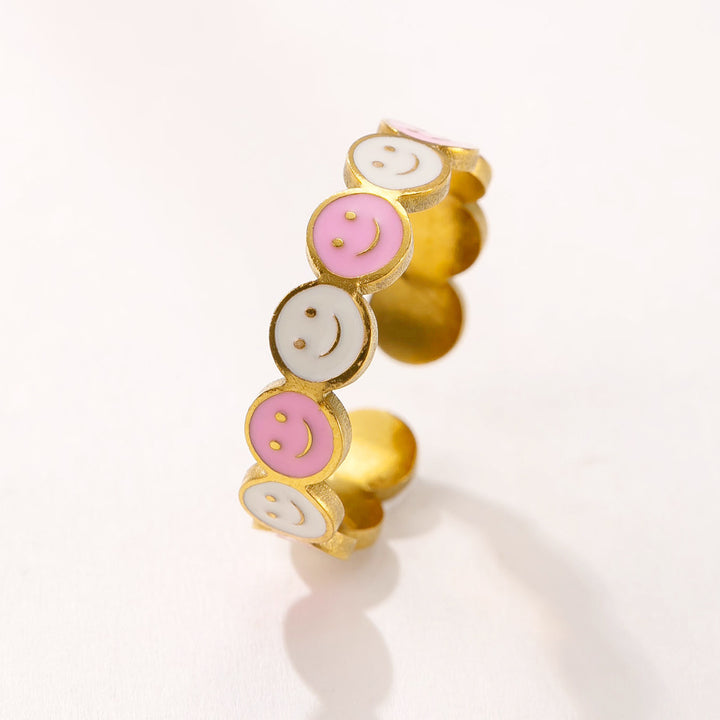 Colorful smiley flower adjustable titanium steel ring