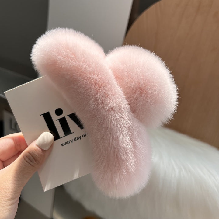 Furry plush hair claw clip for women