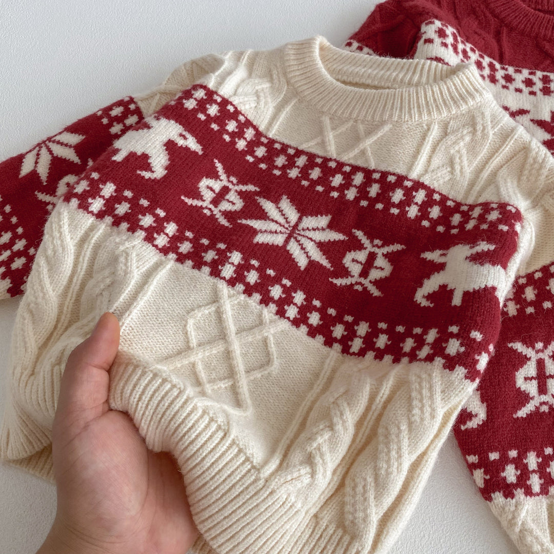 Christmas Retro Snowflake Elk Knit Pullover Sweater For Boys and Girls