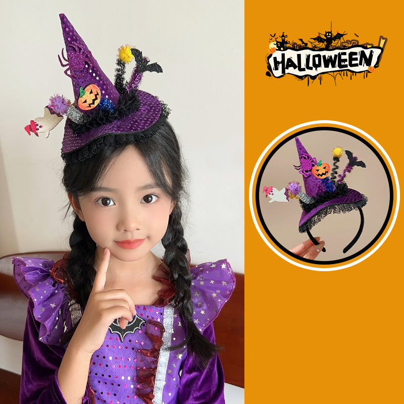 Halloween funny pumpkin witch hat headband for kids