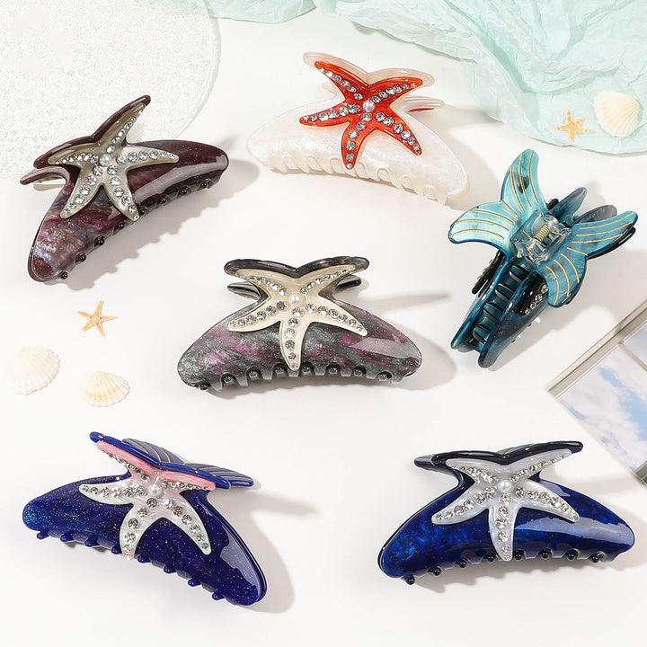 Rhinestone starfish acrylic hair shark clip