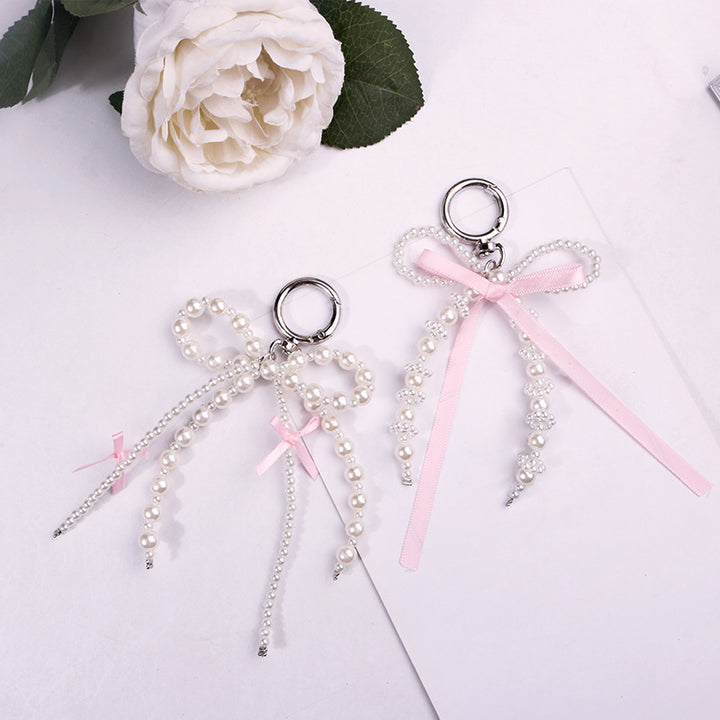 Sweet white pearl bow keychain hanging ornaments