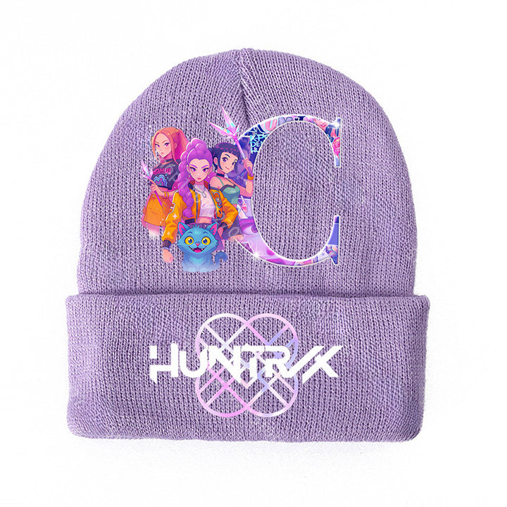 KPOP demon hunters Initials knitted purple beanie