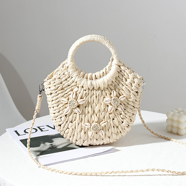 Shell deco straw woven bag summer beach bag