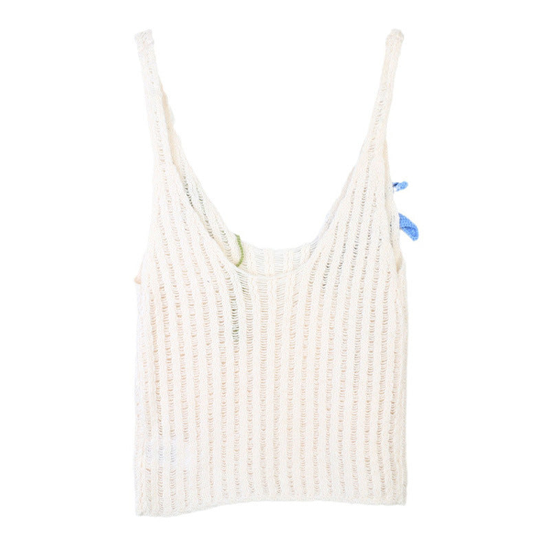 3D flower hollow knitted sleeveless camisole for women