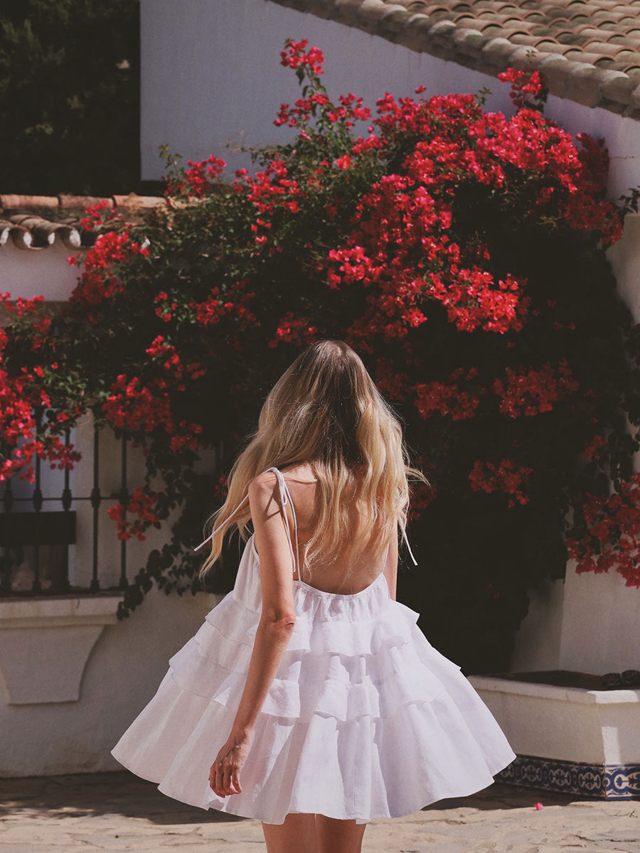 Summer layered backless cake skirt mini slip dress