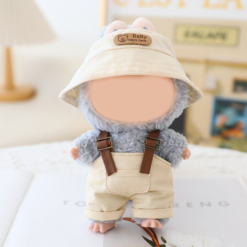 Summer Bucket hat &overalls set for labubu dolls clothes