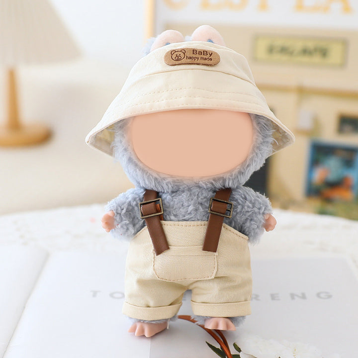 Summer Bucket hat &overalls set for labubu dolls clothes
