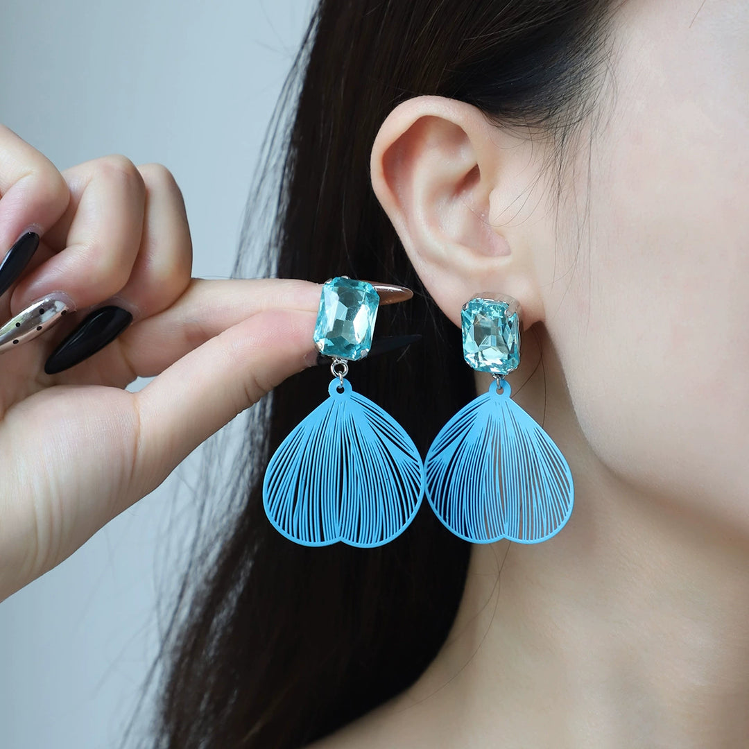 Metal hollow blue flower earrings&necklace