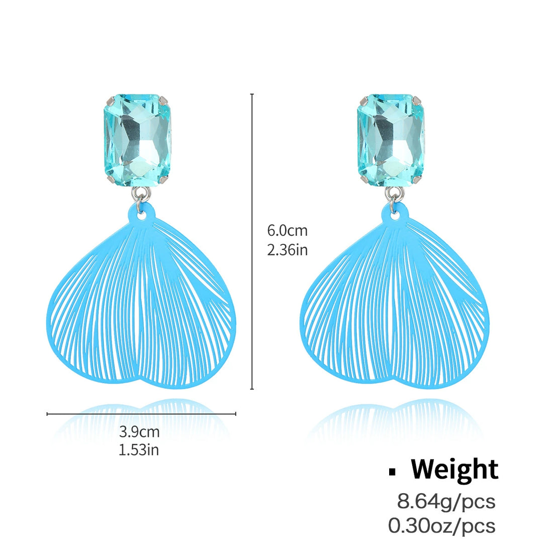 Metal hollow blue flower earrings&necklace