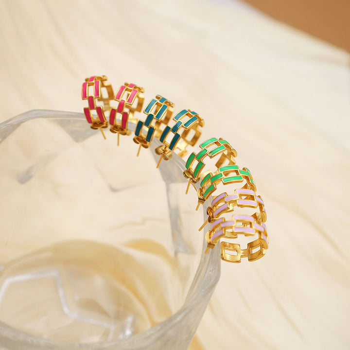 Hollow chain oil drop Hoops earrings