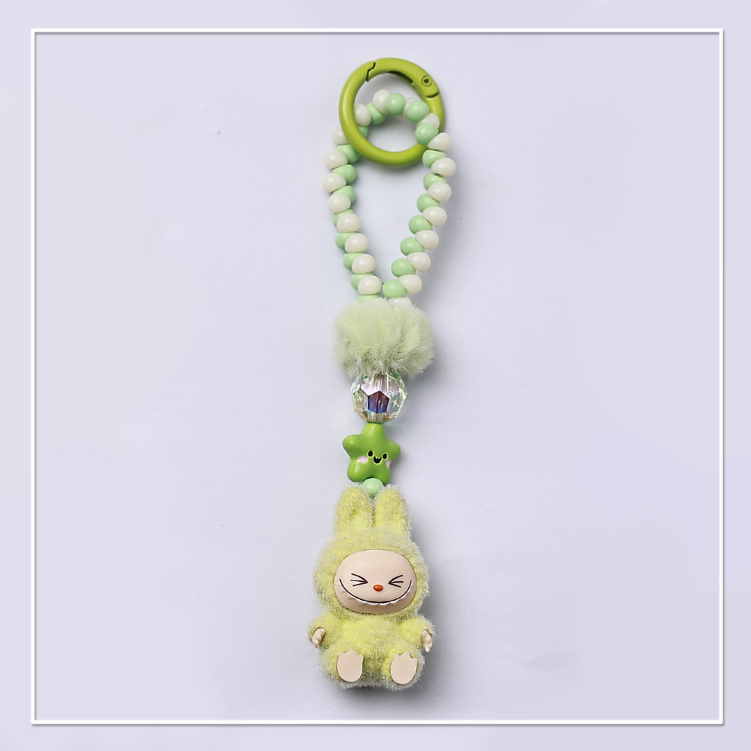 Beaded Mini Flocked Labubu keychain bag pendant