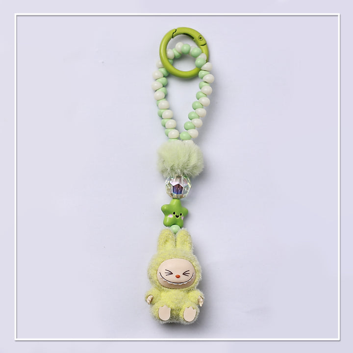 Beaded Mini Flocked Labubu keychain bag pendant