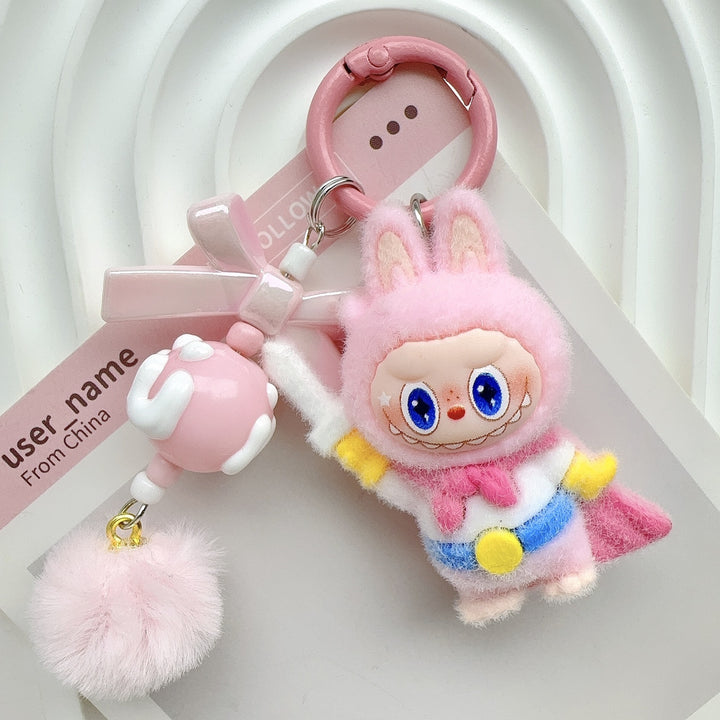 Flocked knight hero cute monster keychain bag charms
