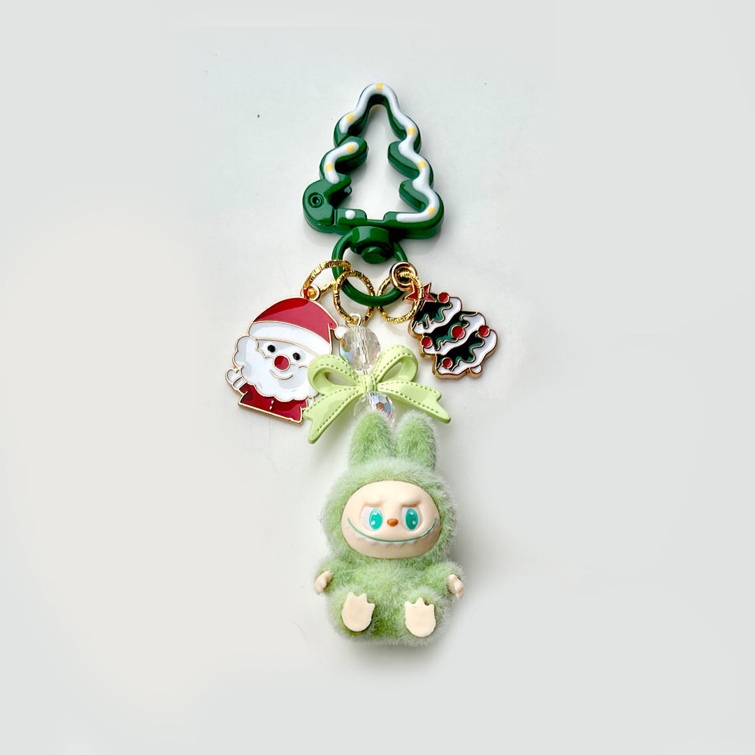 Christmas flocking mini Labubu keychain bag pendant