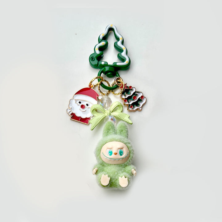 Christmas flocking mini Labubu keychain bag pendant