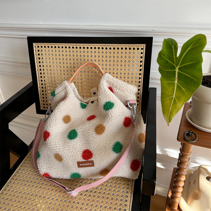 Striped plush large capacity shoulder tote bag