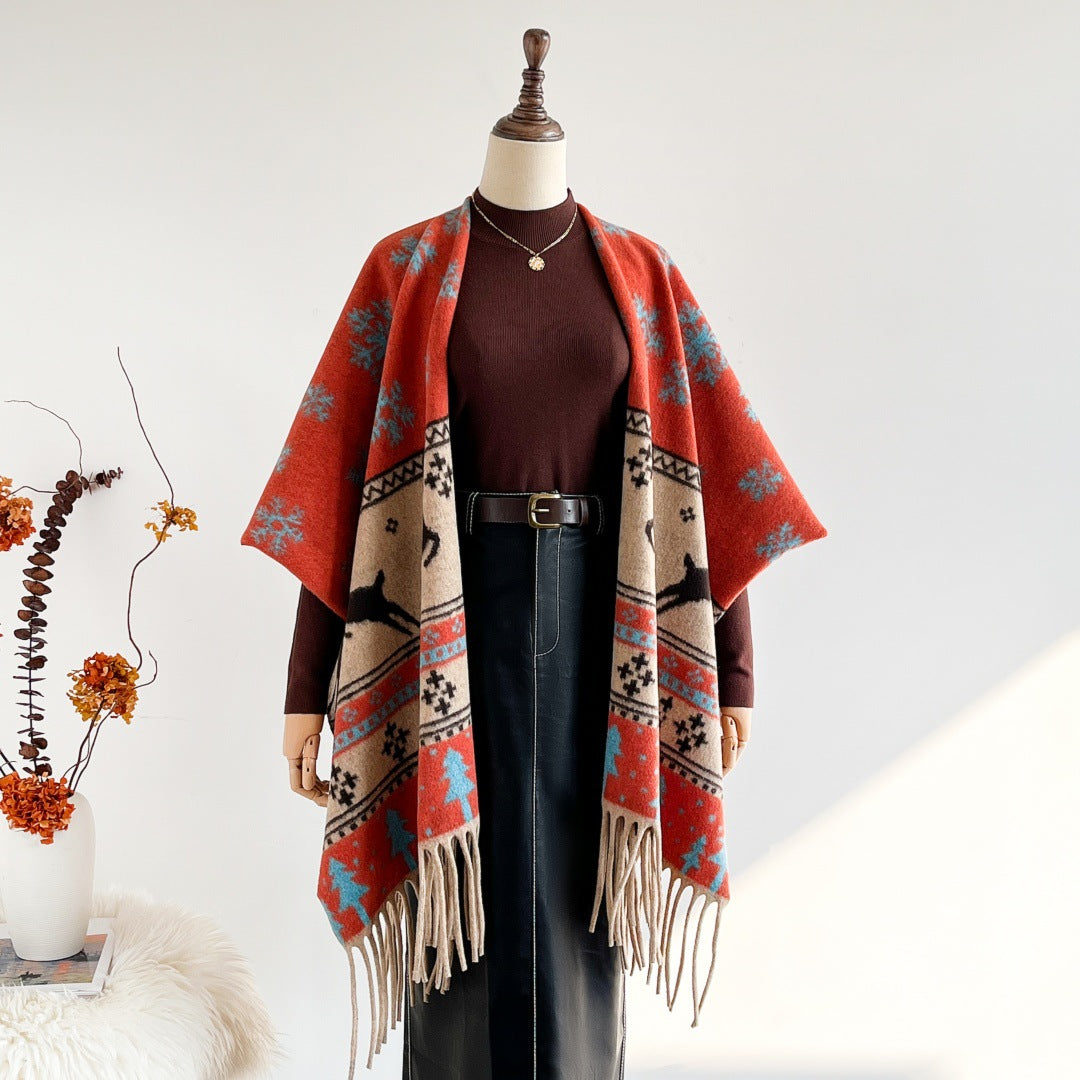 Snowflake deer jacquard shawl Christmas warm shawl scarf