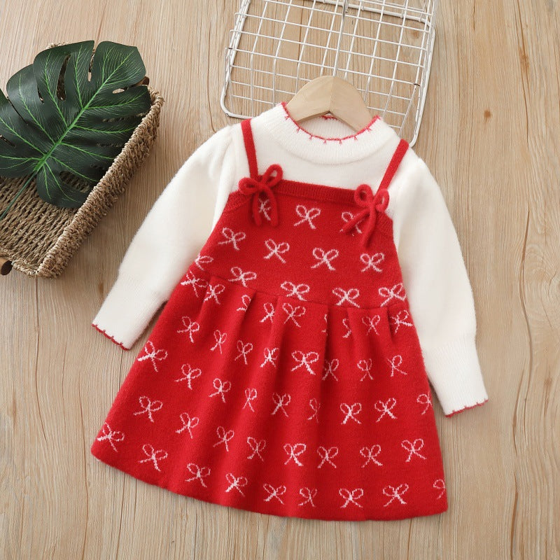 Bow jacquard sweet cute knitted sweater skirt