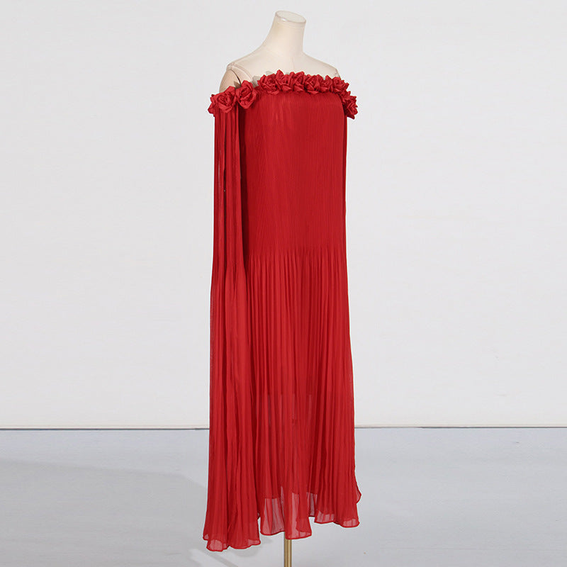 Off Shoulder Rosette Detail Maxi Draped Gown dress