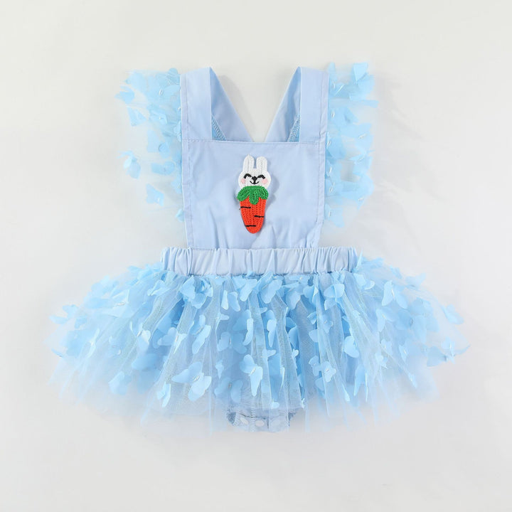 Easter bunny embroidered baby romper with butterfly mesh