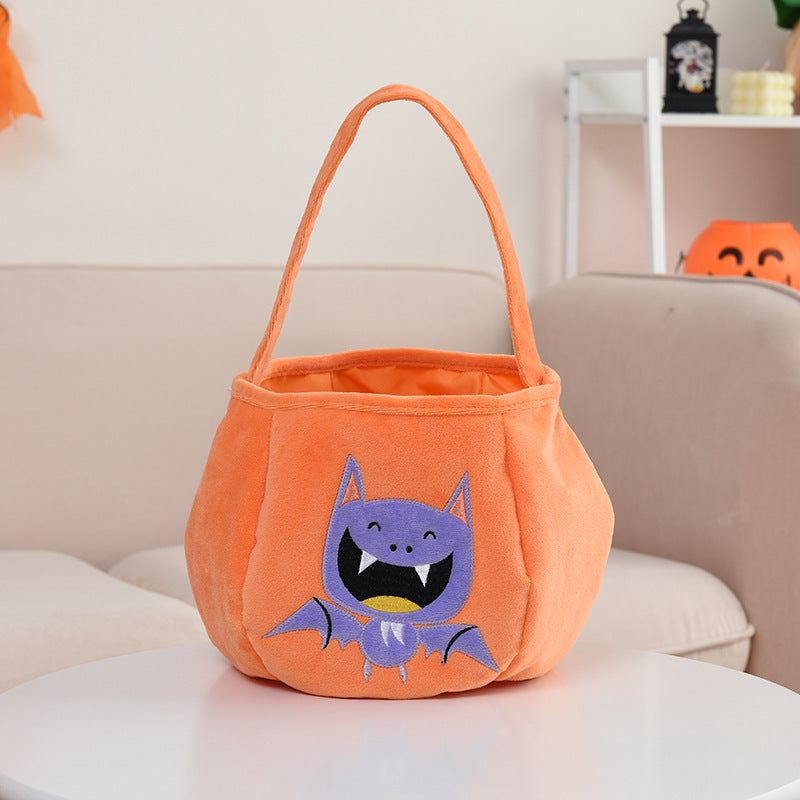Halloween flannel pumpkin candy basket with skull ghost pattern
