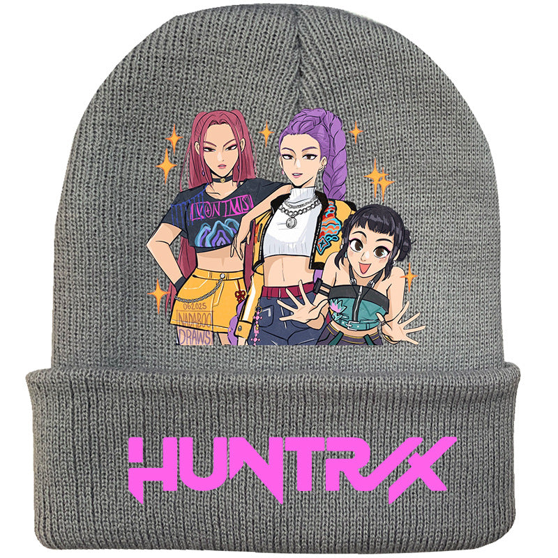 Kpop Demon Hunters knitted beanie hat-gray