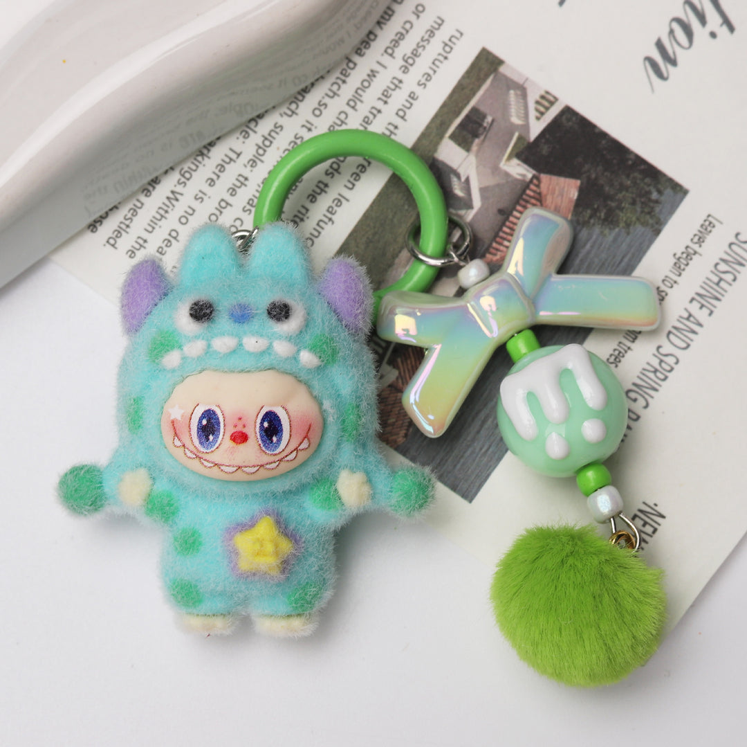 Flocked polka dot monster rabbit keychains bag charms