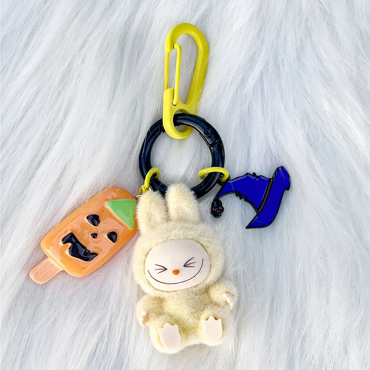 Halloween flocking mini Labubu keychain bag pendant