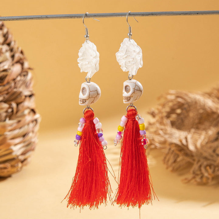 Halloween funny skull tassel rice bead earrings halloween gifts