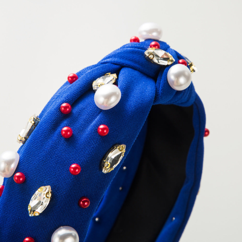 Knotted beaded  diamond pearl Headband for 4th of July