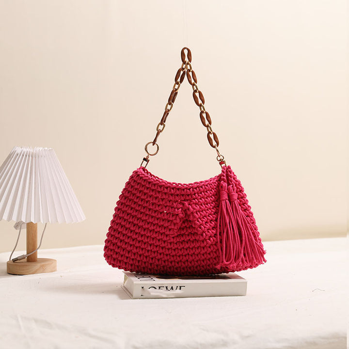 Underarm cotton woven bag tassel shoulder beach bag
