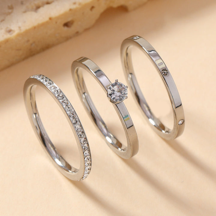Stainless steel diamond ring 3PCS set