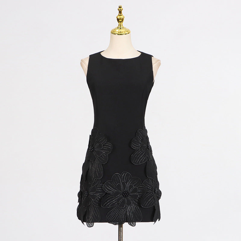 Embroidered flower waisted sleeveless mini dress