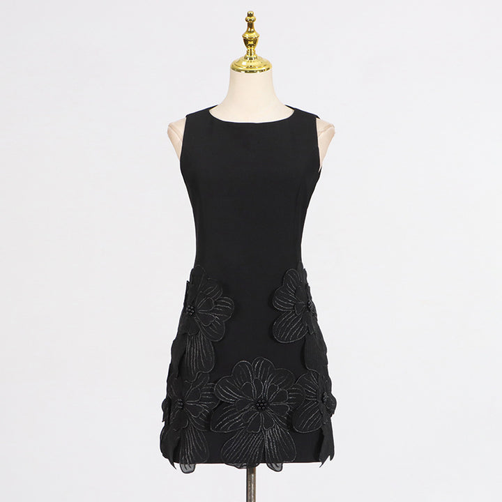 Embroidered flower waisted sleeveless mini dress