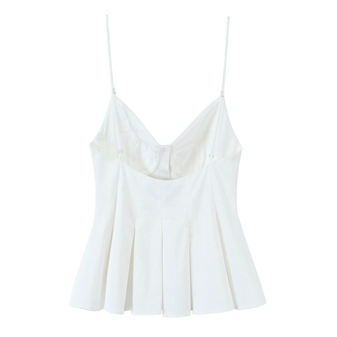 V-neck button-down striped pleated camisole top