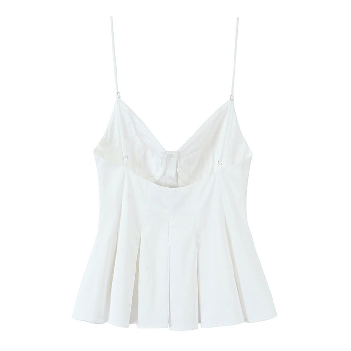 V-neck button-down striped pleated camisole top