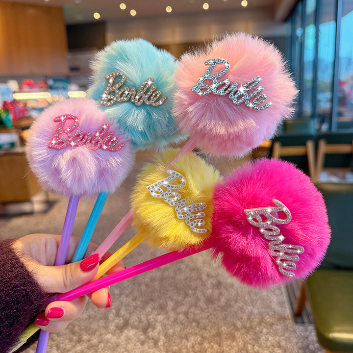 Diamond Barbie Girl Plush Ball Creative Ballpoint Pen